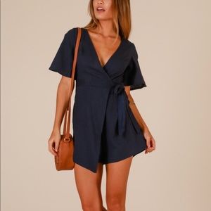 NWT Showpo friend zone play suit in navy linen